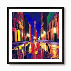 City Reflections At Night Art Print