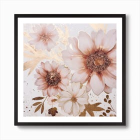 Gold And Pink Flowers Art Print