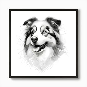 Collie Dog Head - Abstract Line Art Illustration 47 Art Print