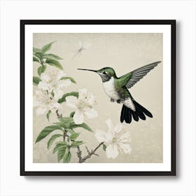 Ohara Koson Inspired Bird Painting Hummingbird 1 Square Art Print