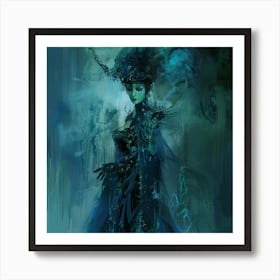 Woman In A Blue Dress 2 Art Print