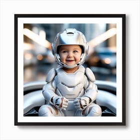 3d Dslr Photography, Model Shot, Baby From The Future Smiling Wearing Futuristic Suit Designed By Apple, Digital Vr Helmet, Sport S Car In Background, Beautiful Detailed Eyes, Professional Award Winning Portr (1) Art Print