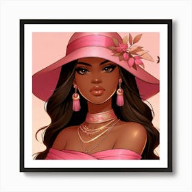 Black Girl In Pink Hat Affiche