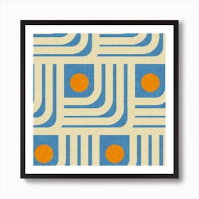 70s Curve Lines Blue Orange Art Print