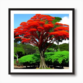 Red Tree In The Park Art Print