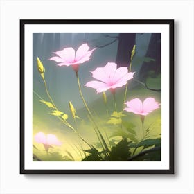 Pink Flowers In The Forest Art Print