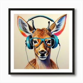 Deer With Headphones 11 Art Print