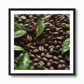 Coffee Beans With Green Leaves 1 Art Print