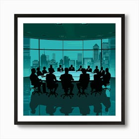 Silhouettes Of Business People At A Conference Table Art Print