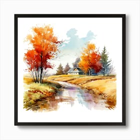 Watercolor Autumn Landscape 25 Art Print