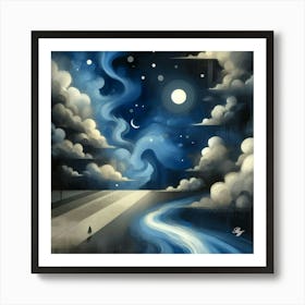 Abstract Black Sky With Moon And Stars 3 Art Print