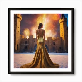 Woman In A Gold Dress Art Print