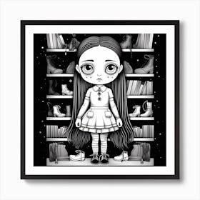 Wednesday Addams Line Art Cartoon Illustration 2 Fan Art Art Print