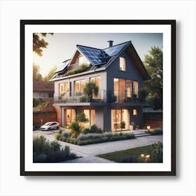 Modern House With Solar Panels 1 Art Print