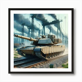 Tank On A Train Track Art Print