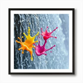 Colorful Splashes Of Paint On Waterfall Art Print