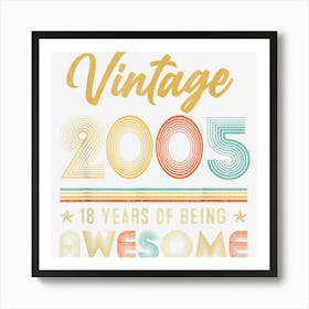 Vintage Made In 2005 18 Year Old Gifts 18th Birthday Retro Art Print