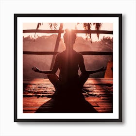 Silhouette Of Woman Meditating Art Print