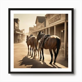 Western Town In Texas With Horses No People Haze Ultra Detailed Film Photography Light Leaks L Art Print