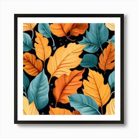 Autumn Leaves Seamless Pattern 17 Art Print