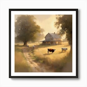Cows On The Road 1 Art Print