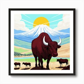 Bulls In The Field 2 Art Print