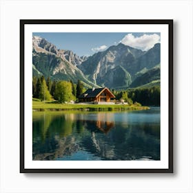 Default Wonderfull Land With A Lake And A House And Mountains 0 Art Print