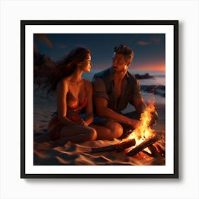 Romantic Couple At The Beach Art Print