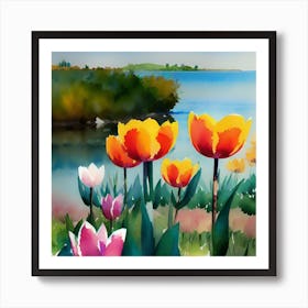 Watercolor Tulips 1 Art Print