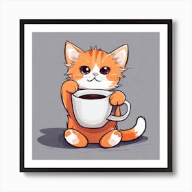 Cute Orange Kitten Loves Coffee Square Composition 35 Art Print