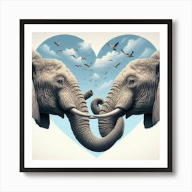 Elephants In Love 3 Art Print