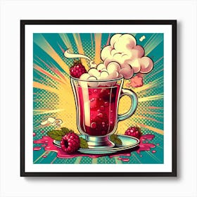 Pop Illustration Of A Cup Of Raspberry Tea Art Print