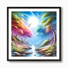 Rainbow In The Forest Art Print