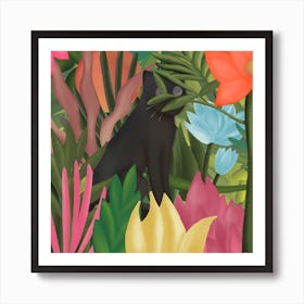 Big cat is watching you. A Black Cat In The Jungle. Art Print