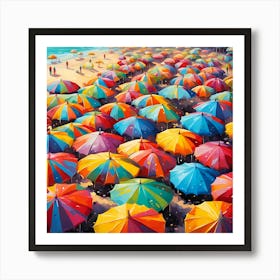 Umbrella Symphony Of Color On The Coastal Shore 1 Art Print