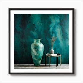 An Old Antique Vase Crafted From Green Marble Standing Majestically Against A Cool Backdrop Showc (1) 2 Art Print