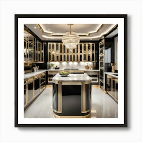 Black And Gold Kitchen 1 Art Print