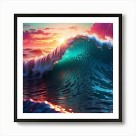 Ocean Waves At Sunset Art Print