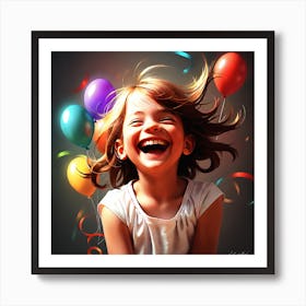 Happy Little Girl With Balloons Art Print