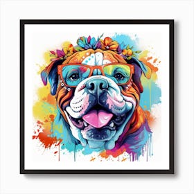 Bulldog With Flowers Art Print