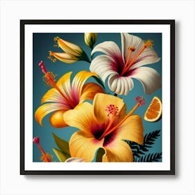 Orange, purple and yellow flowers 4 Art Print