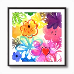 Flowers And Hearts Art Print