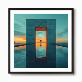 Man Standing In The Water At Sunset - abstract art, abstract painting  city wall art, colorful wall art, home decor, minimal art, modern wall art, wall art, wall decoration, wall print colourful wall art, decor wall art, digital art, digital art download, interior wall art, downloadable art, eclectic wall, fantasy wall art, home decoration, home decor wall, printable art, printable wall art, wall art prints, artistic expression, contemporary, modern art print, Art Print