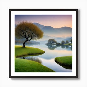 Lone Tree In A Lake 1 Art Print