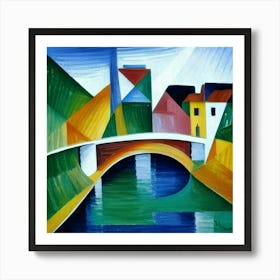 Bridge over the river surrounded by houses 1 Art Print