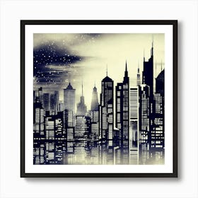 Cityscape At Night Photo Art Print