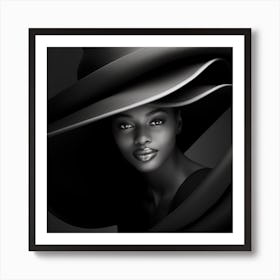 Black And White Portrait Of African Woman In A Hat Art Print