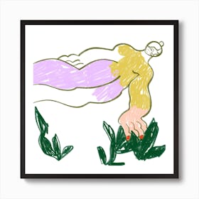 Girl And Green Plants Square Art Print