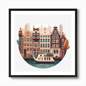 River Boat Buildings City Landmark Art Print