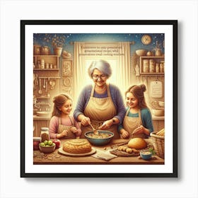 A Seasoned Food Content Creator Shares Her Kitchen Secrets with Her Daughter and Grandchildren Art Print